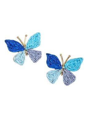 Blue Raffia Butterfly Stud Earrings
